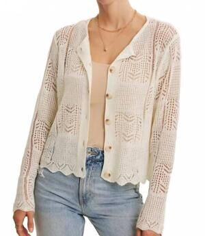 NEW IN FEBRUARY classic pointelle knit button-down cardigan in white
